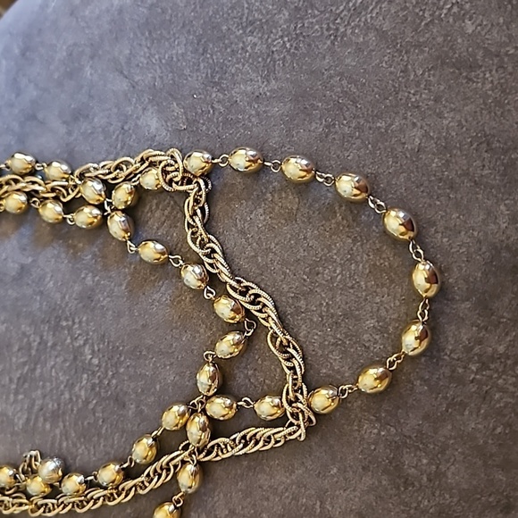 VTG 1960s Goldtone Layered Beaded Chain Holiday Necklace - Picture 5 of 7